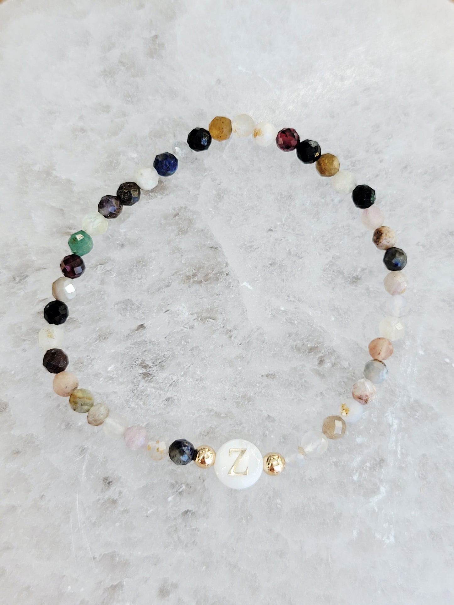 Personalized Natural Stone Initial Bracelet – Mother of Pearl Letter