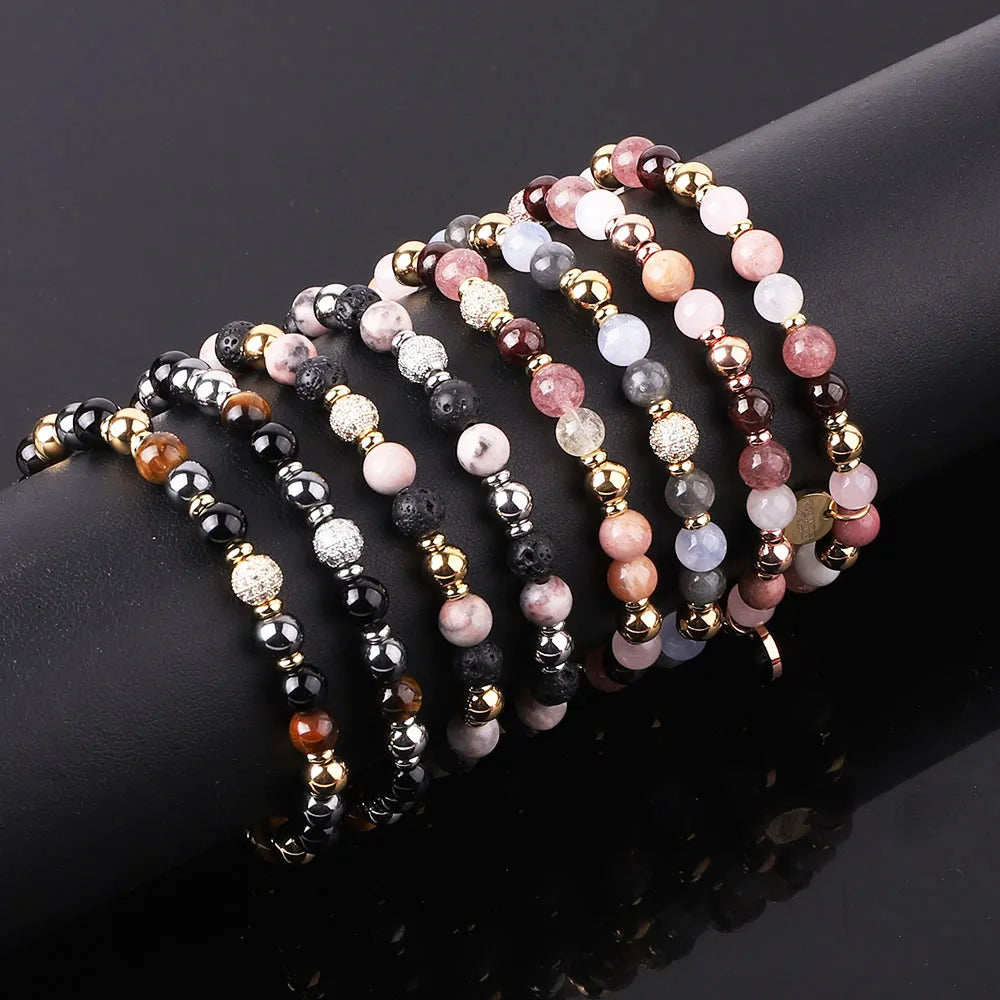 The Aura Bracelet β Natural 6mm Gemstone & Micro-Pave Crystal Charm
