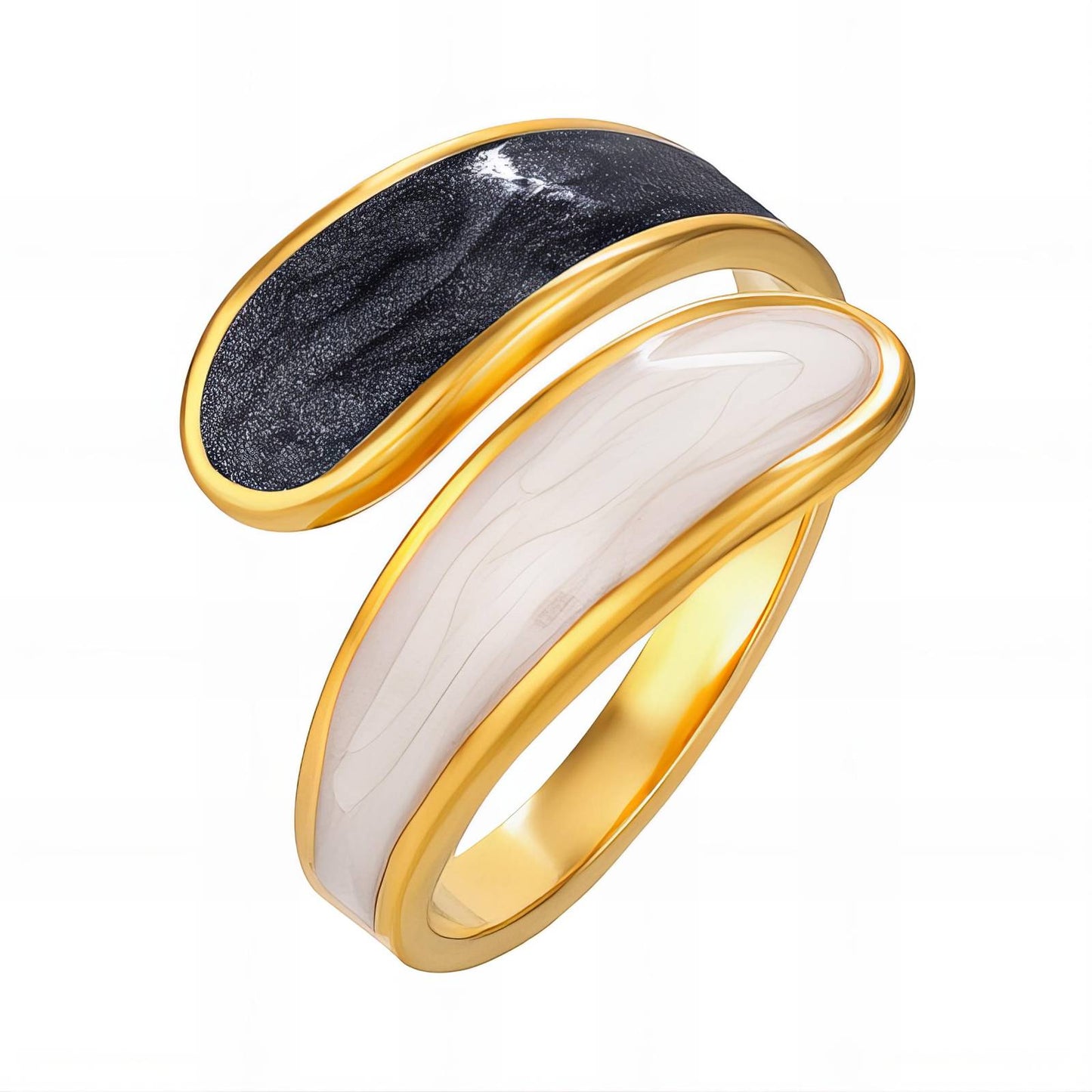 Night & Pearl Wave Ring – 18K Gold