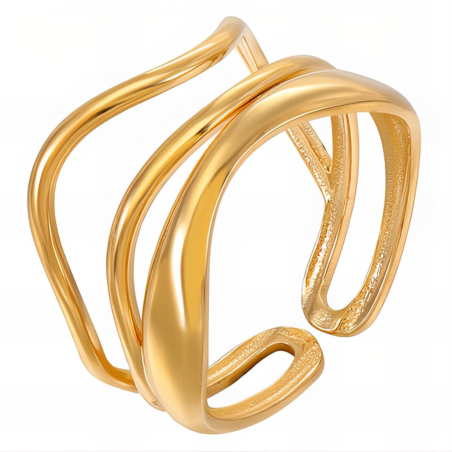 Triple Wave Open Cuff – Adjustable 18K Gold