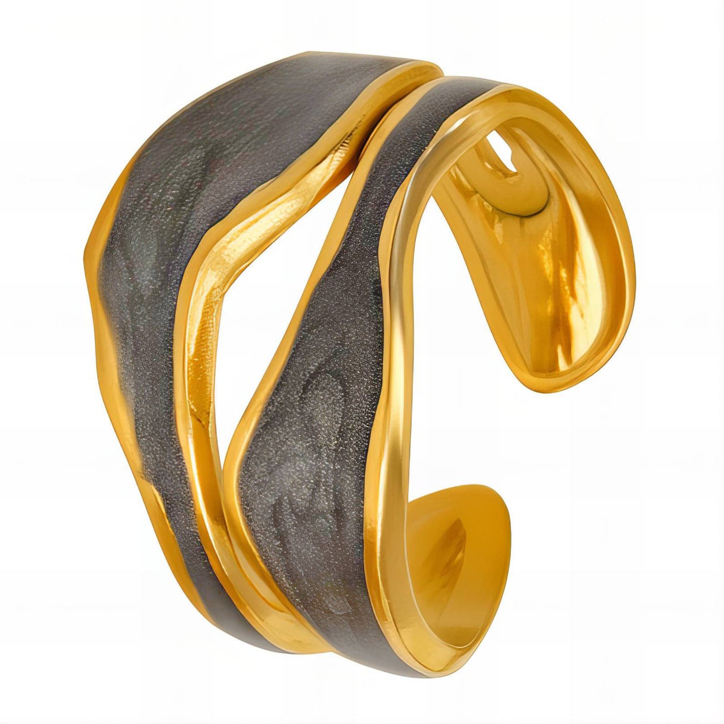 Midnight Tide Wave Cuff – Two-Tone 18K Gold