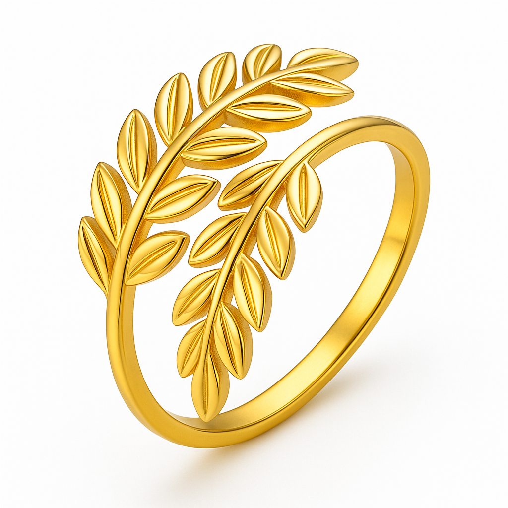 Golden Laurel Whisper Ring – Delicate Leaf Band