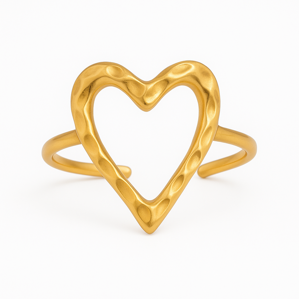 Heart-Melt Hammered Ring – Adjustable Golden Glow