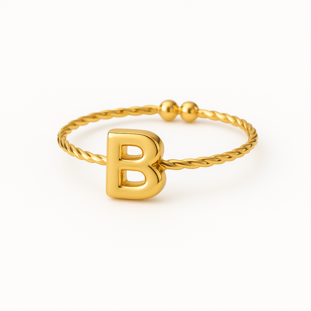 Golden Twirl Initial Ring – Love Letter Edition