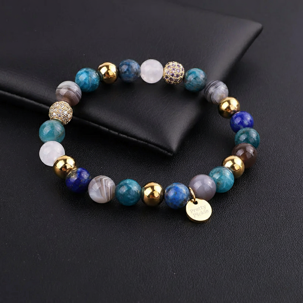 Colección Serenity: Pulseras elásticas con cuentas de ónix de 8 mm y circonitas cúbicas pavé