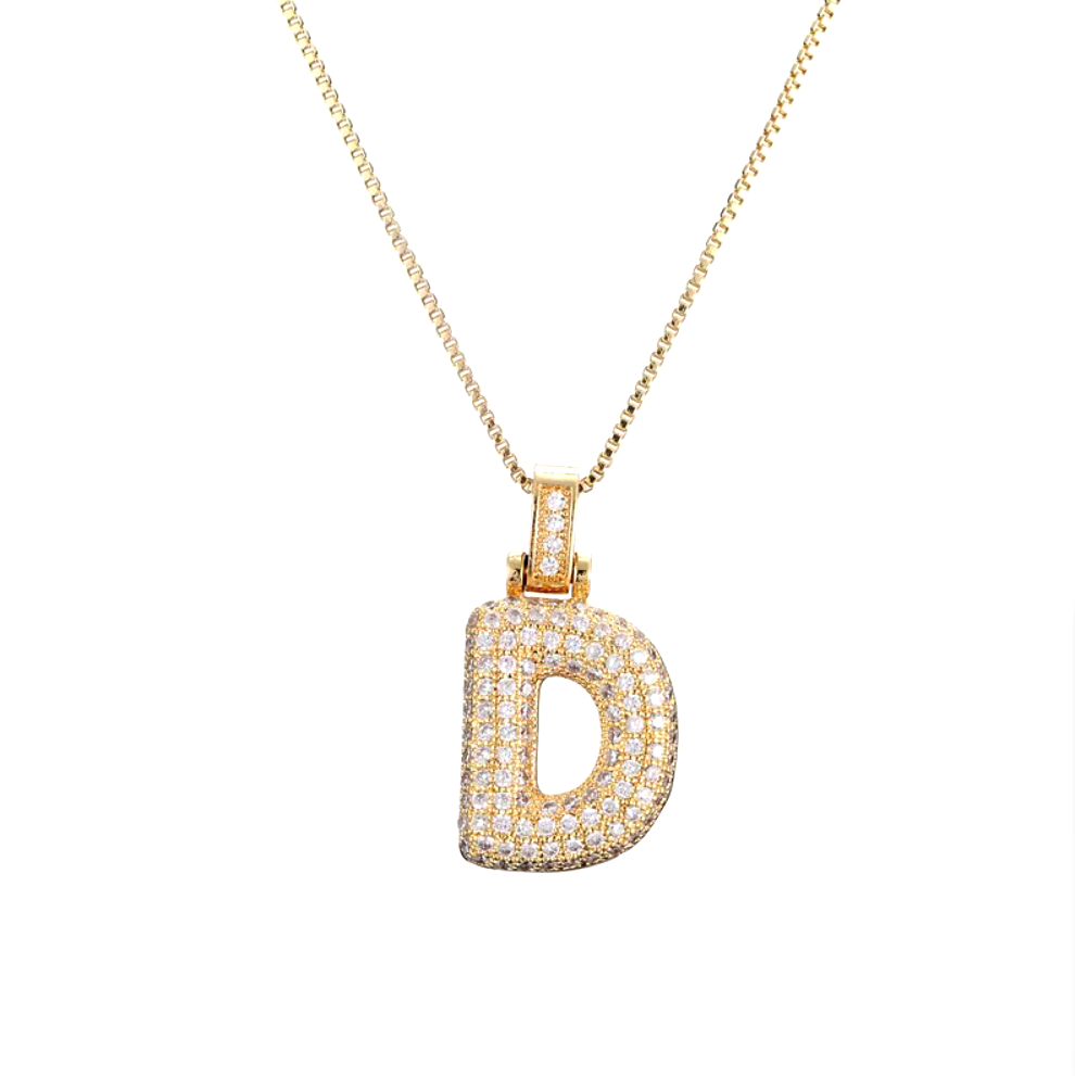 Crystal 3D Bubble Initial Necklace | Cubic Zirconia Letter Pendant | 18" Steel Chain