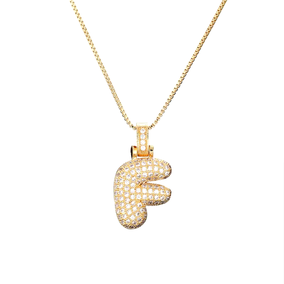 Crystal 3D Bubble Initial Necklace | Cubic Zirconia Letter Pendant | 18" Steel Chain