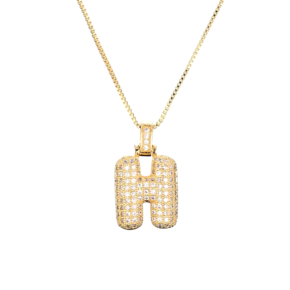 Crystal 3D Bubble Initial Necklace | Cubic Zirconia Letter Pendant | 18" Steel Chain