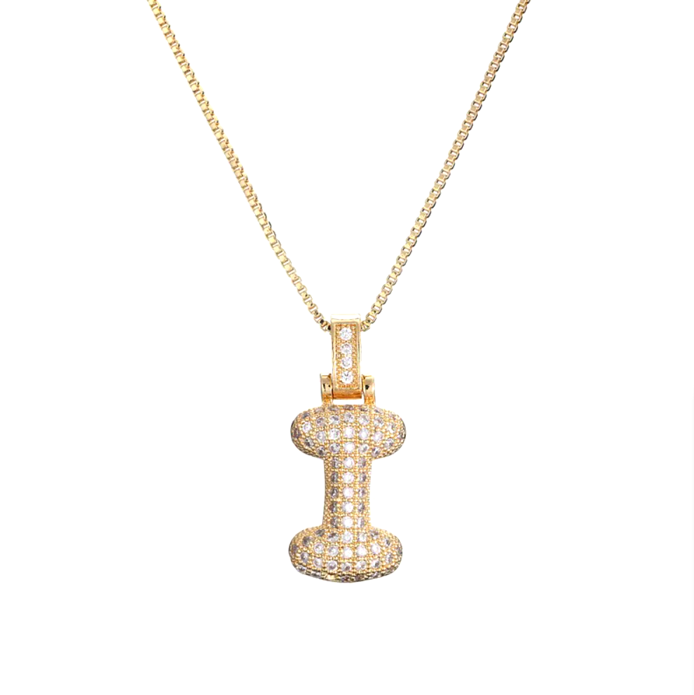 Crystal 3D Bubble Initial Necklace | Cubic Zirconia Letter Pendant | 18" Steel Chain