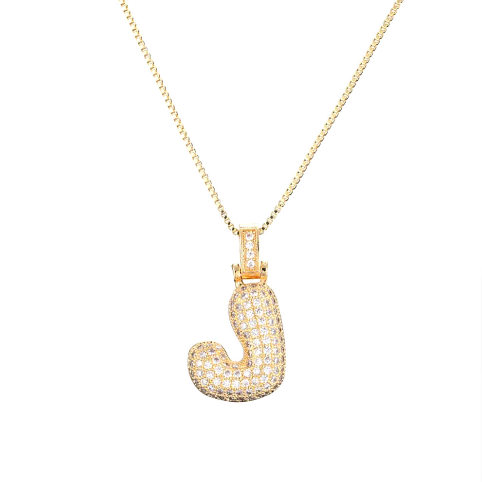 Crystal 3D Bubble Initial Necklace | Cubic Zirconia Letter Pendant | 18" Steel Chain