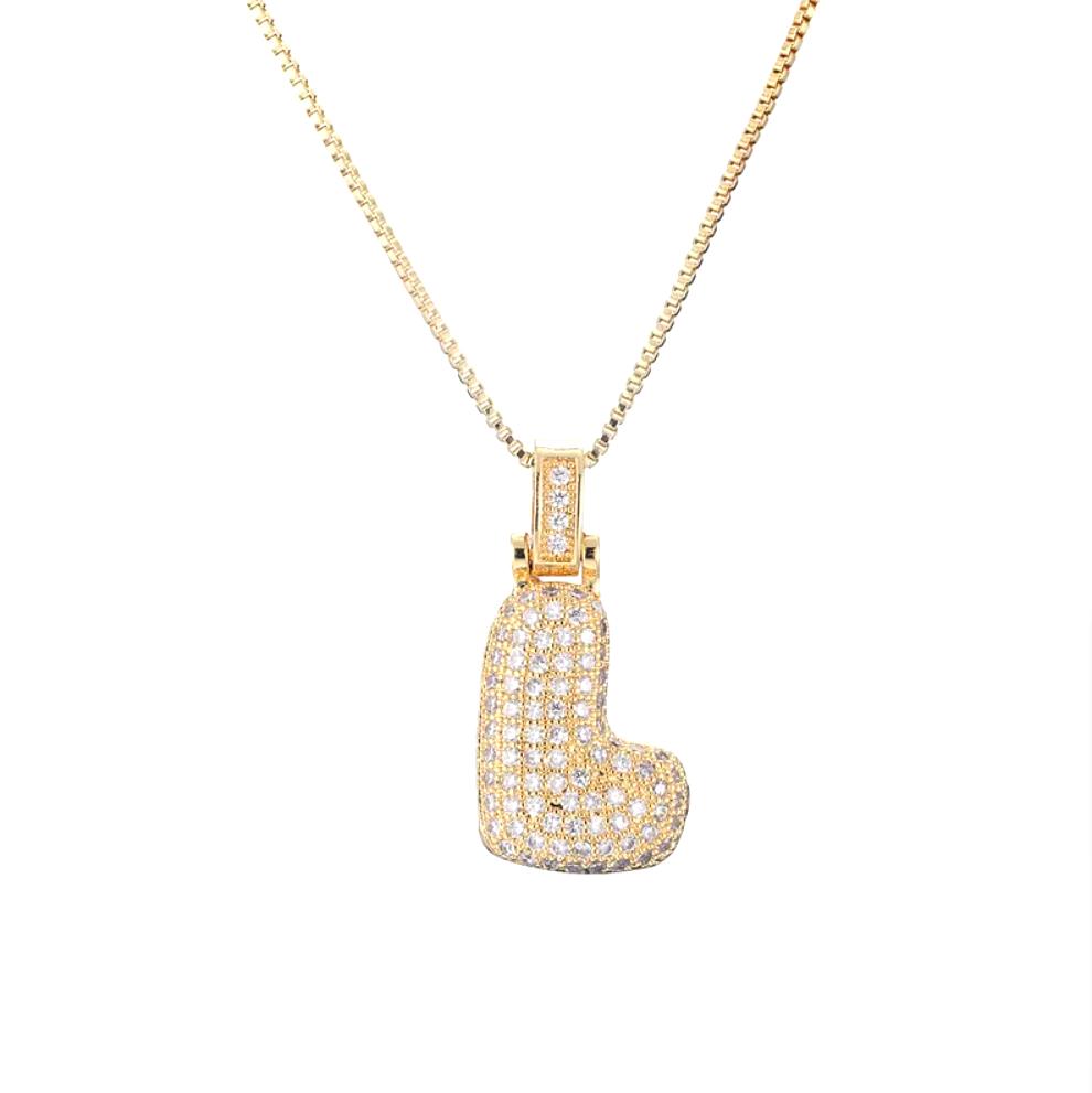 Crystal 3D Bubble Initial Necklace | Cubic Zirconia Letter Pendant | 18" Steel Chain