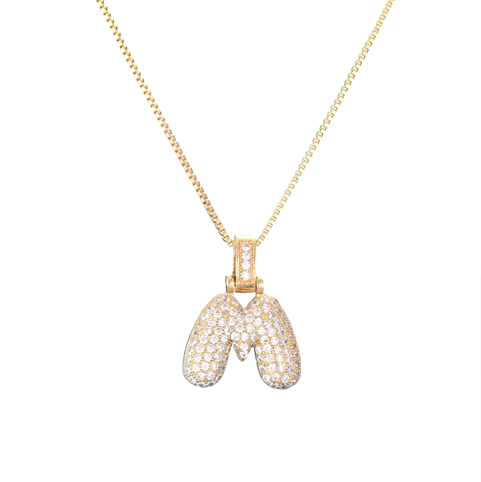 Crystal 3D Bubble Initial Necklace | Cubic Zirconia Letter Pendant | 18" Steel Chain