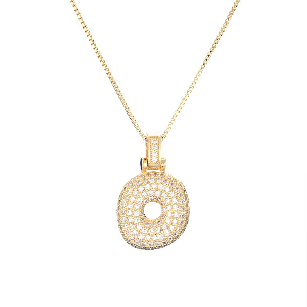 Crystal 3D Bubble Initial Necklace | Cubic Zirconia Letter Pendant | 18" Steel Chain