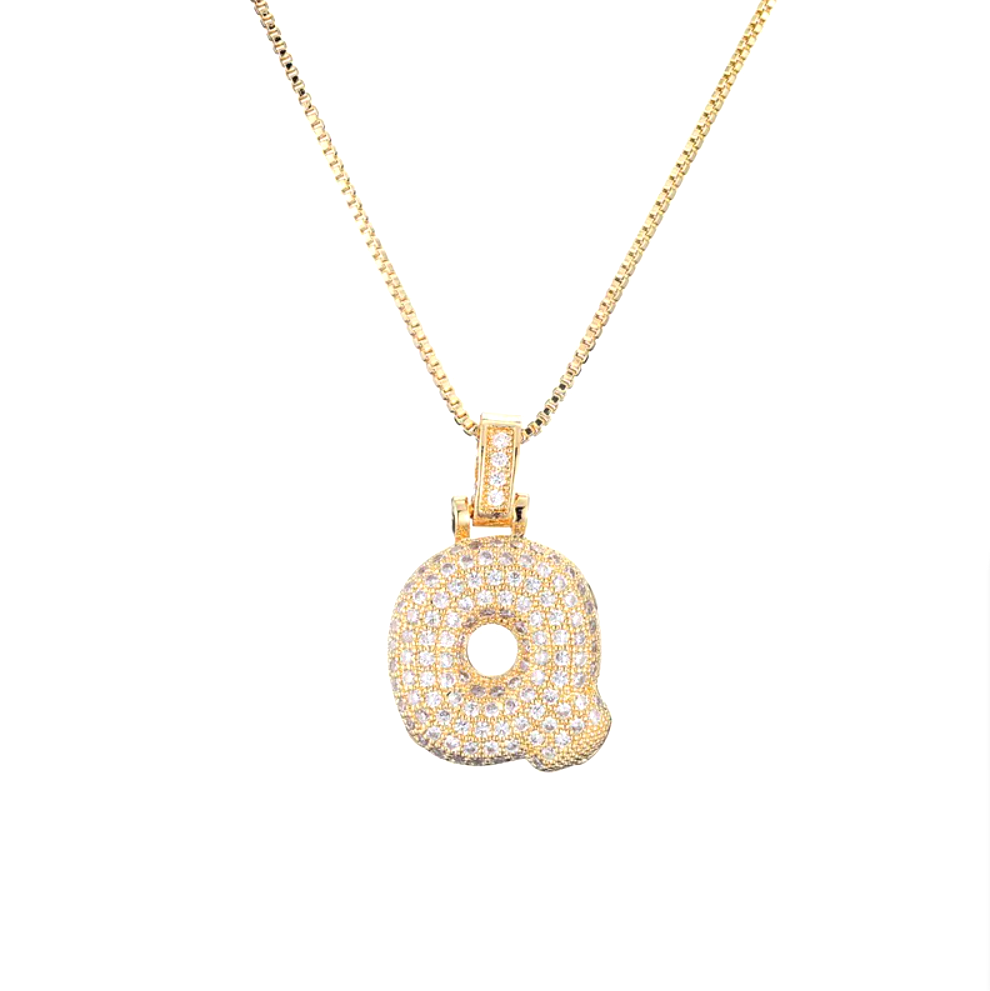 Crystal 3D Bubble Initial Necklace | Cubic Zirconia Letter Pendant | 18" Steel Chain