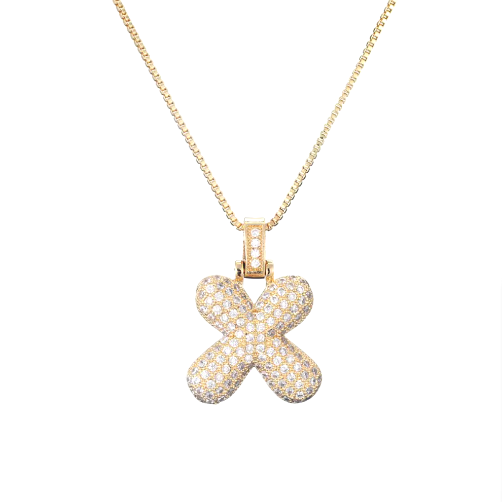 Crystal 3D Bubble Initial Necklace | Cubic Zirconia Letter Pendant | 18" Steel Chain