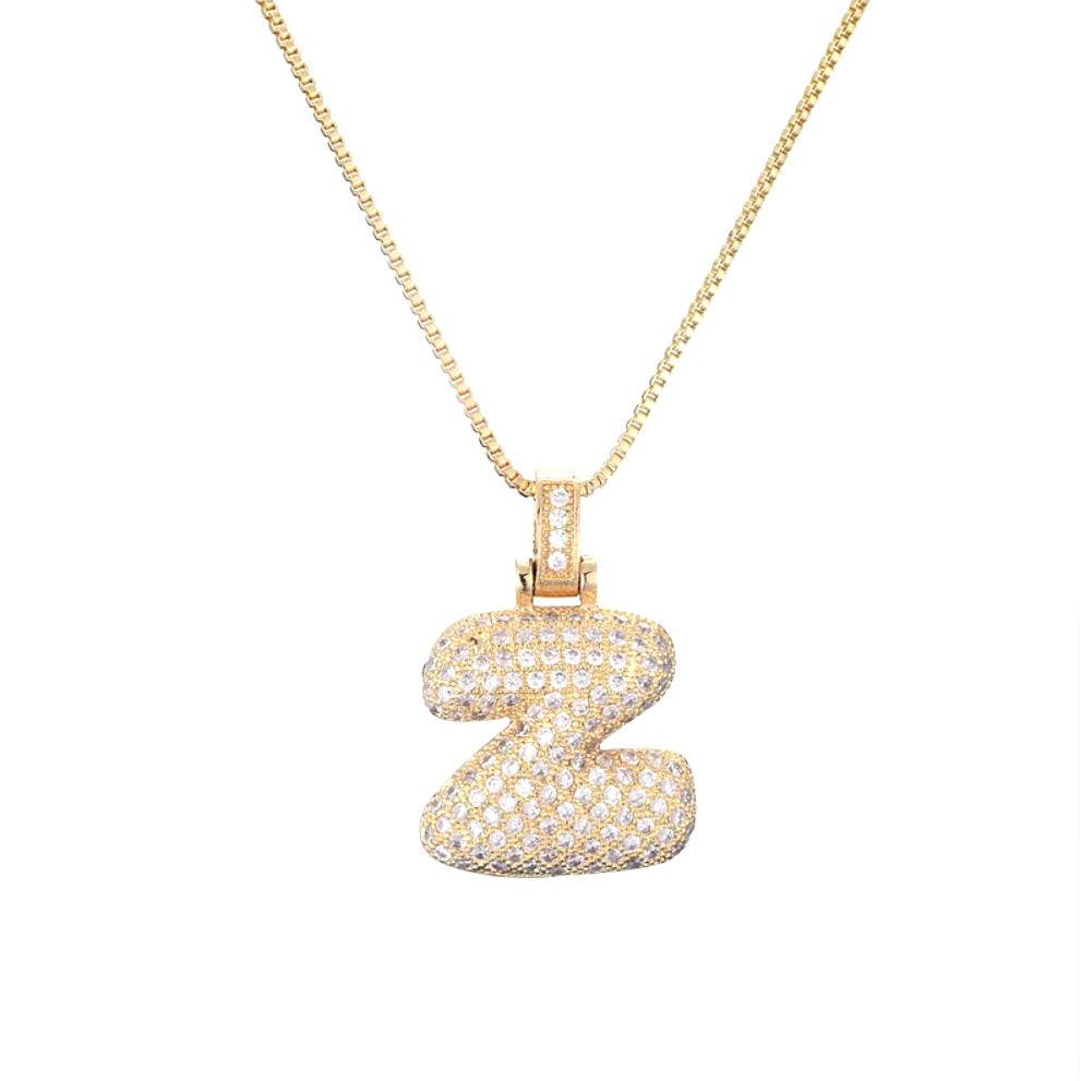 Crystal 3D Bubble Initial Necklace | Cubic Zirconia Letter Pendant | 18" Steel Chain