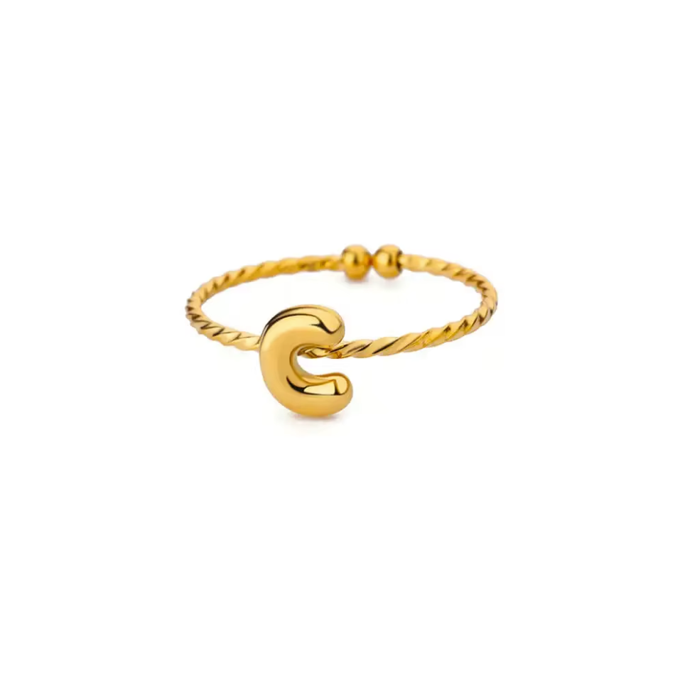 Golden Twirl Initial Ring – Love Letter Edition