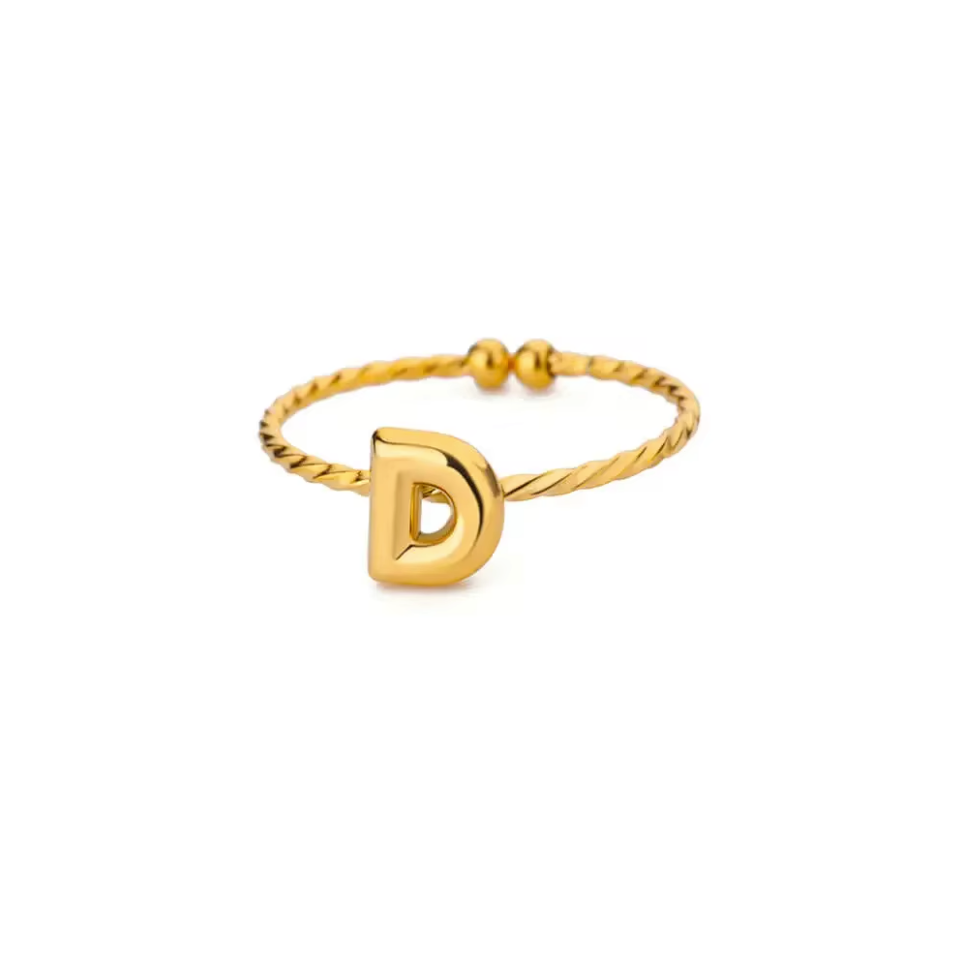 Golden Twirl Initial Ring – Love Letter Edition