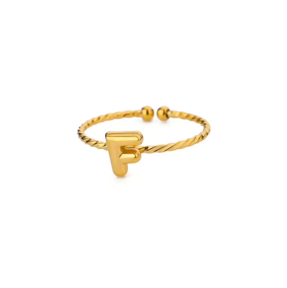 Golden Twirl Initial Ring – Love Letter Edition