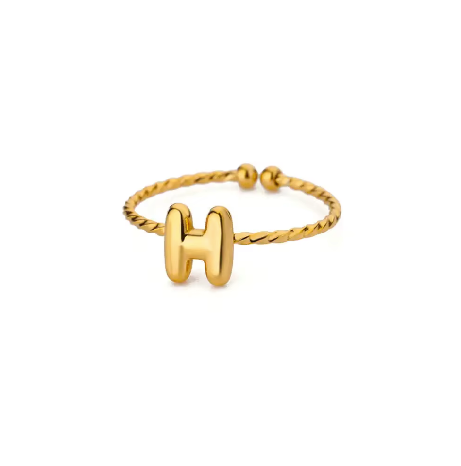 Golden Twirl Initial Ring – Love Letter Edition