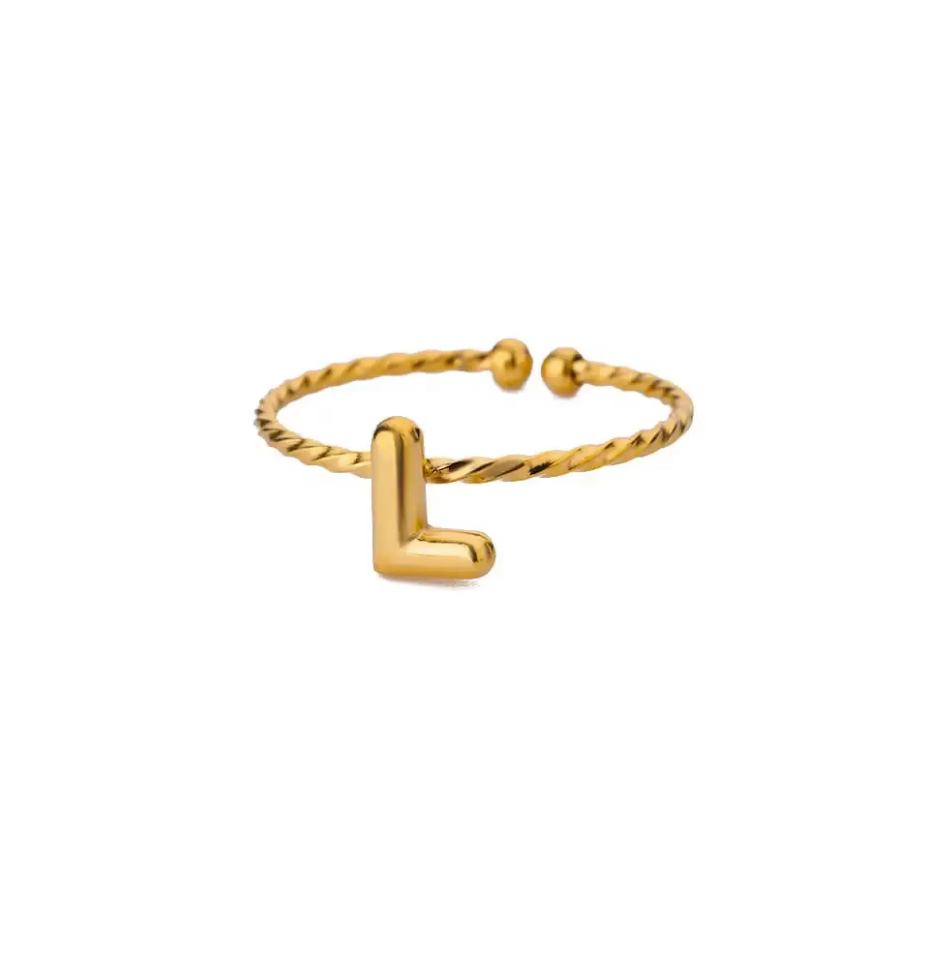 Golden Twirl Initial Ring – Love Letter Edition