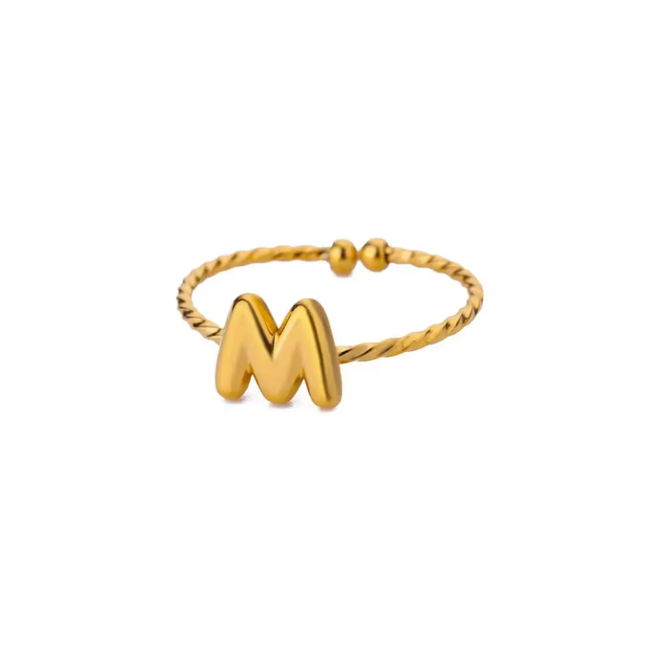 Golden Twirl Initial Ring – Love Letter Edition