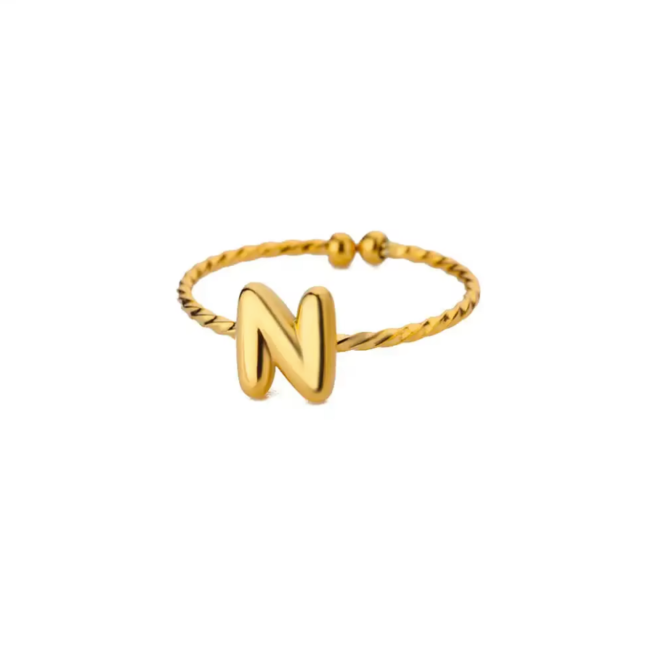 Golden Twirl Initial Ring – Love Letter Edition