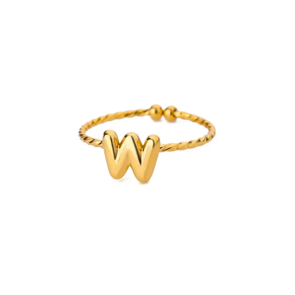 Golden Twirl Initial Ring – Love Letter Edition