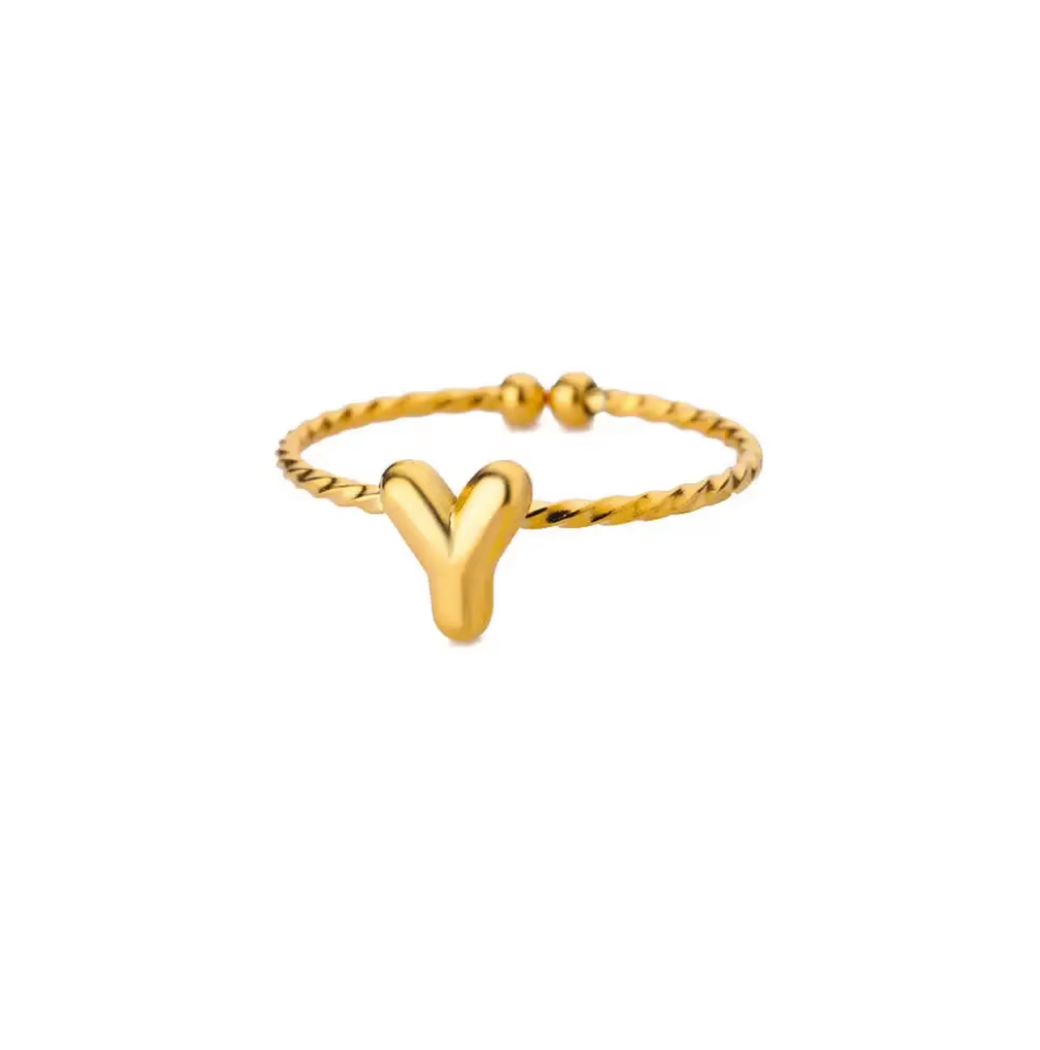 Golden Twirl Initial Ring – Love Letter Edition