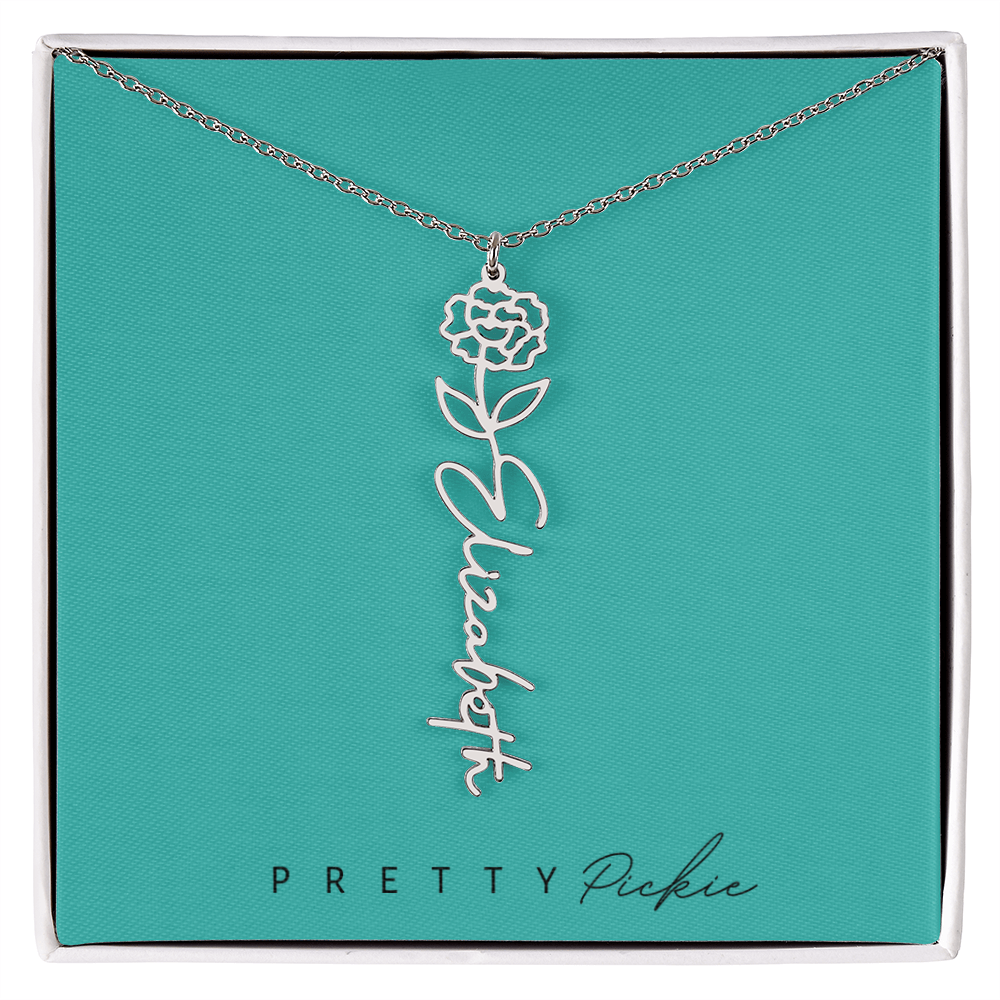 Petal Script Name Necklace – Birth-Flower Edition