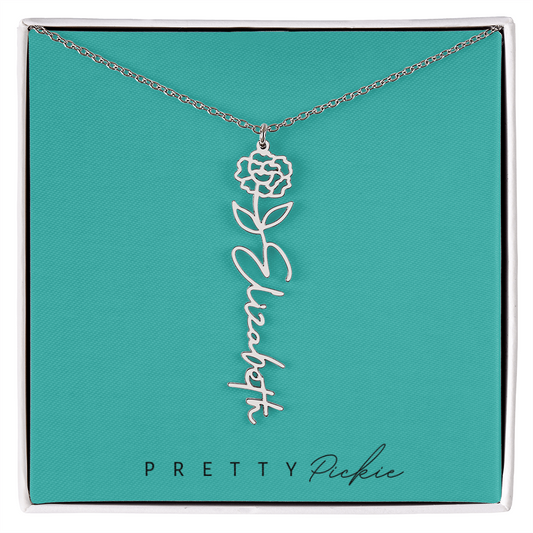 Petal Script Name Necklace – Birth-Flower Edition