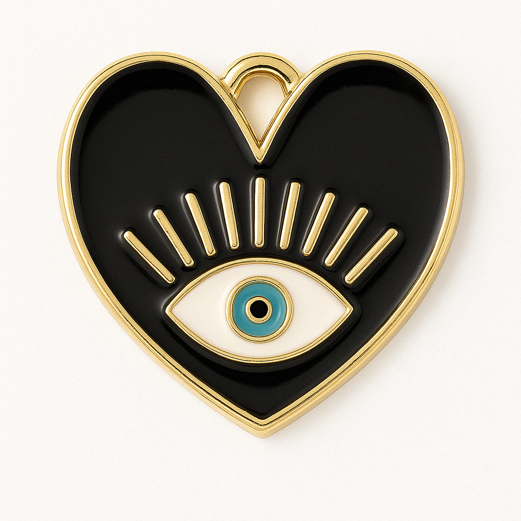 Charm de corazón de mal de ojo - Símbolo de protección de esmalte dorado