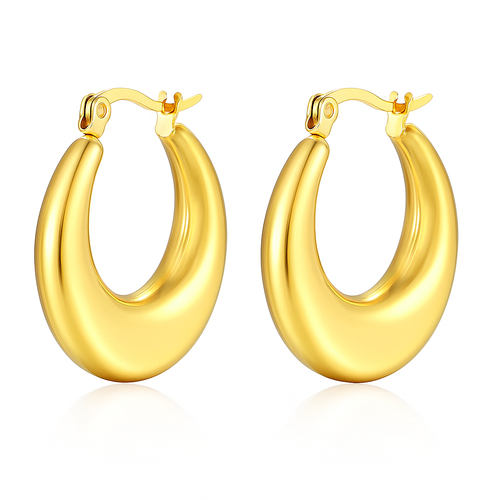 Bold oval gold hoop earring