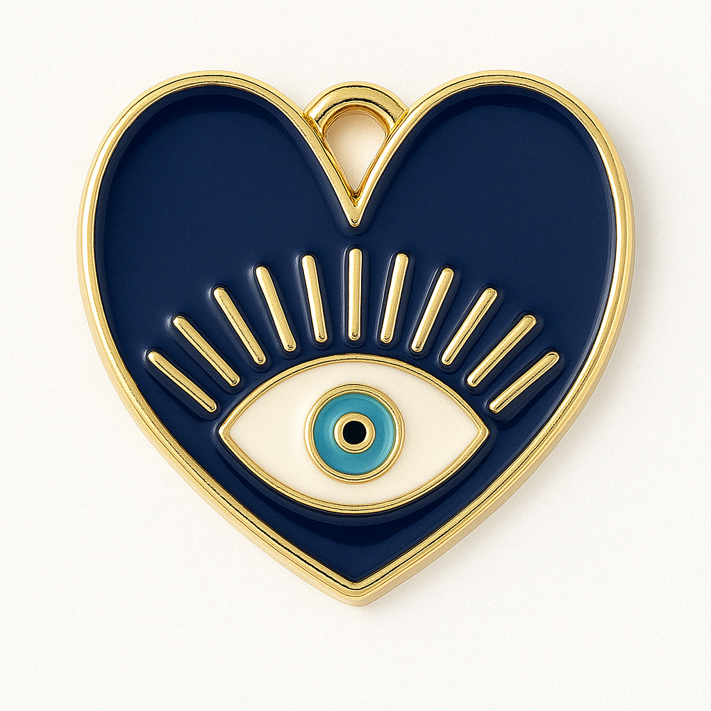 Charm de corazón de mal de ojo - Símbolo de protección de esmalte dorado