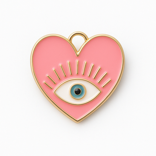 Evil Eye Heart Charm - Gold-Plated Enamel Protection Symbol