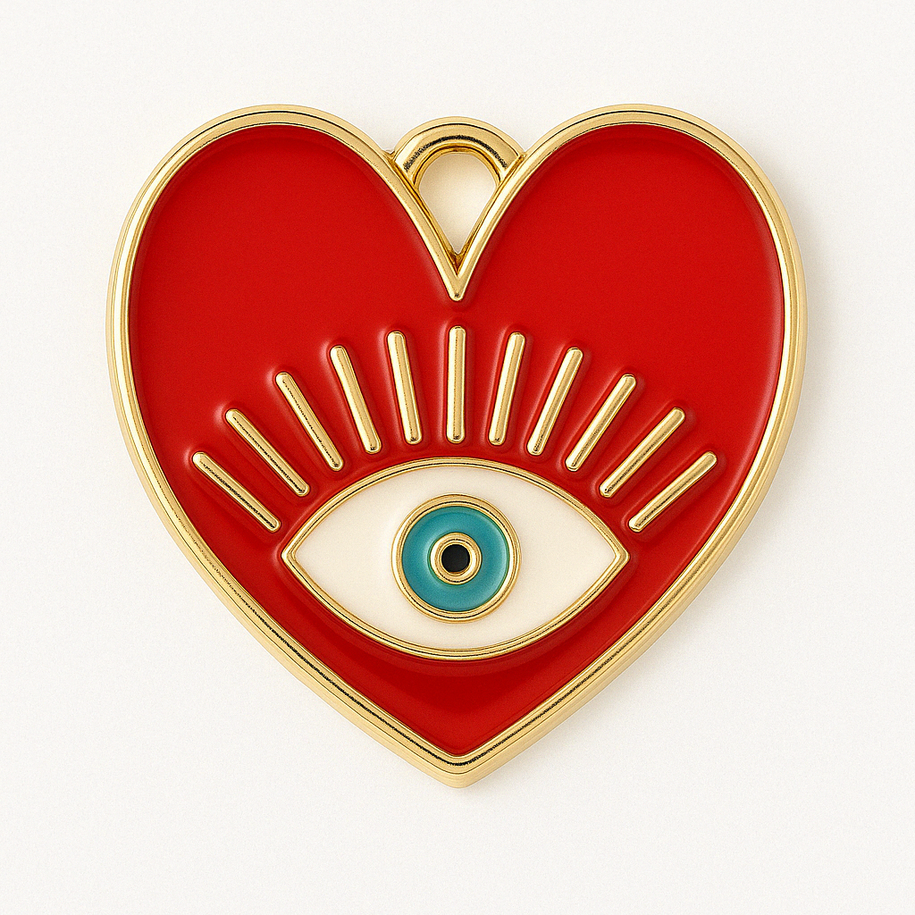 Charm de corazón de mal de ojo - Símbolo de protección de esmalte dorado
