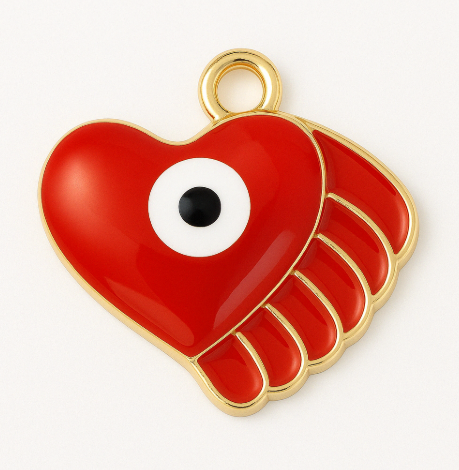 Charm de corazón de mal de ojo - Símbolo de protección de esmalte dorado
