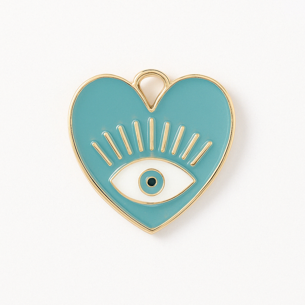 Charm de corazón de mal de ojo - Símbolo de protección de esmalte dorado