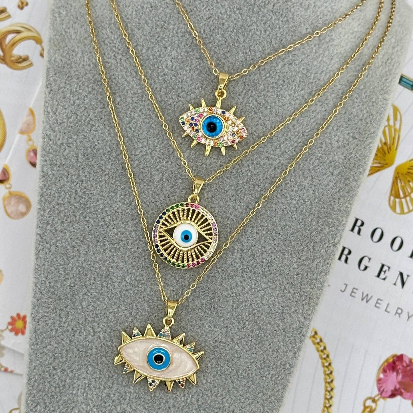 Mystic Evil Eye Charm Necklace in 18K Gold Plated Steel