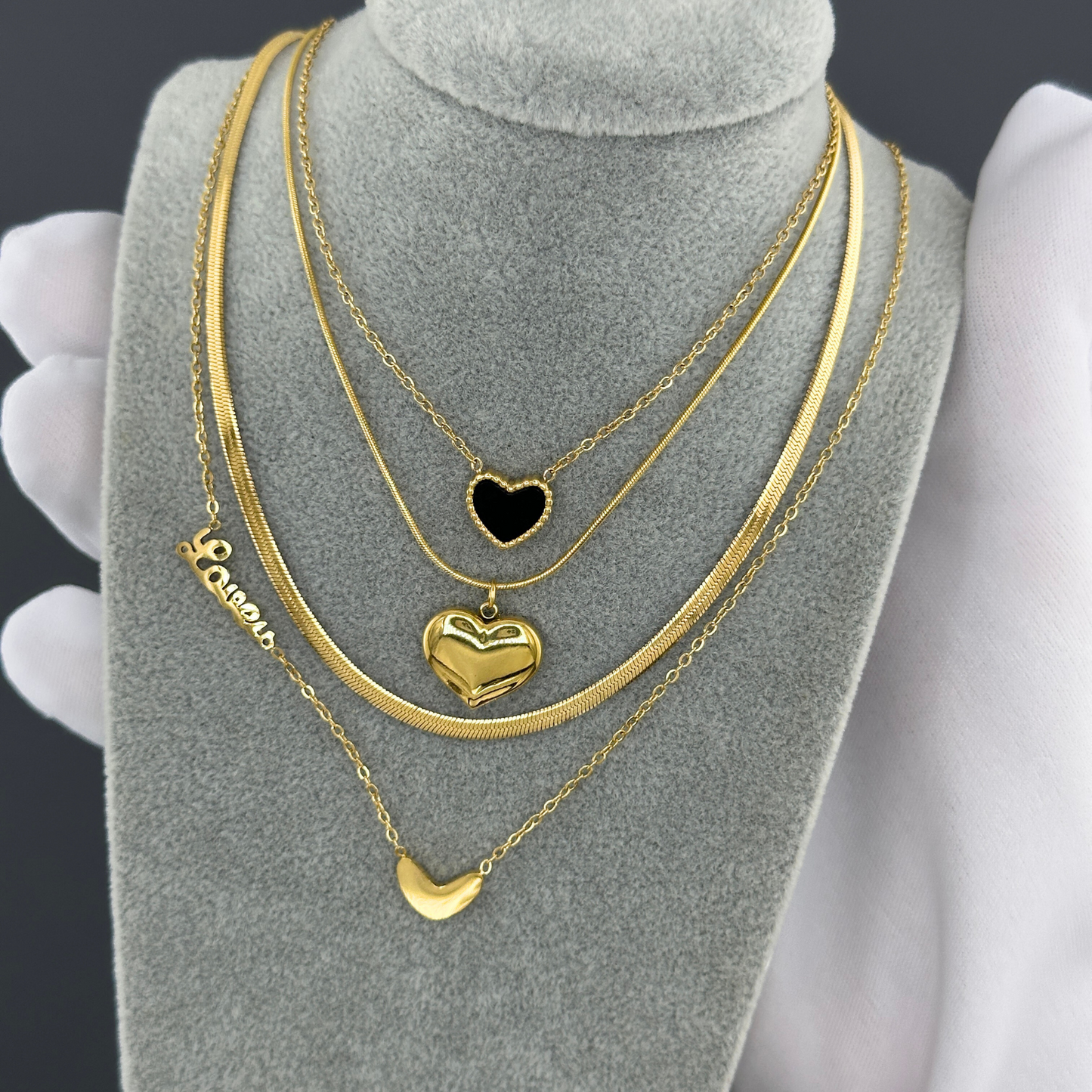 Romantic Double Hearts Necklace in 18K Gold Plated Steel