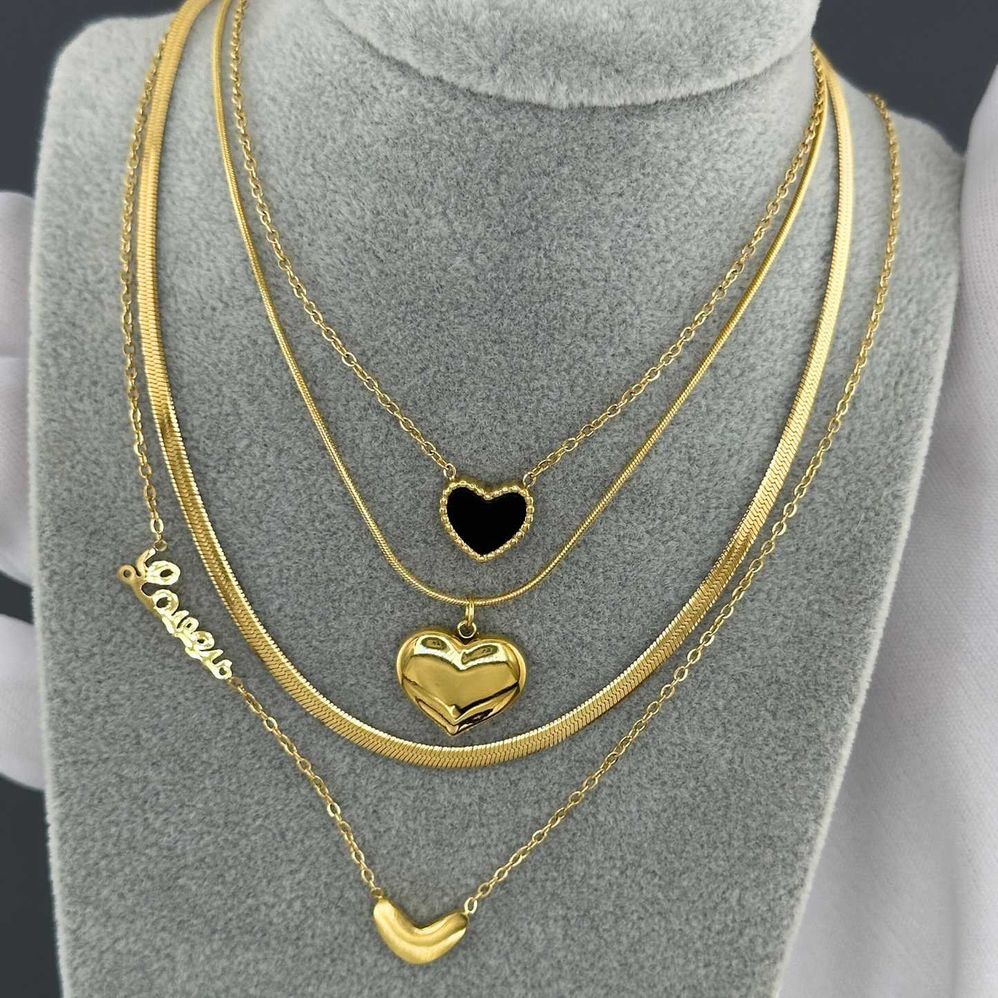 Romantic Double Hearts Necklace in 18K Gold Plated Steel