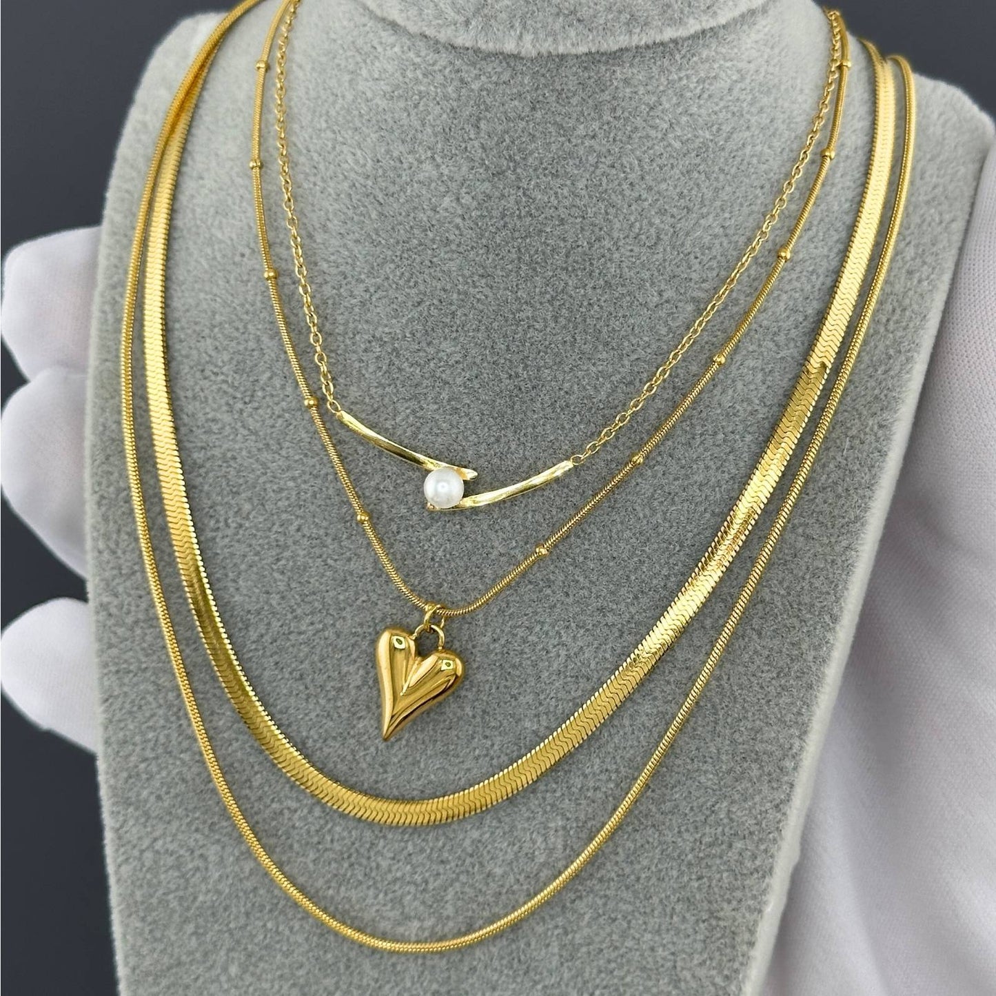 Romantic Double Hearts Necklace in 18K Gold Plated Steel