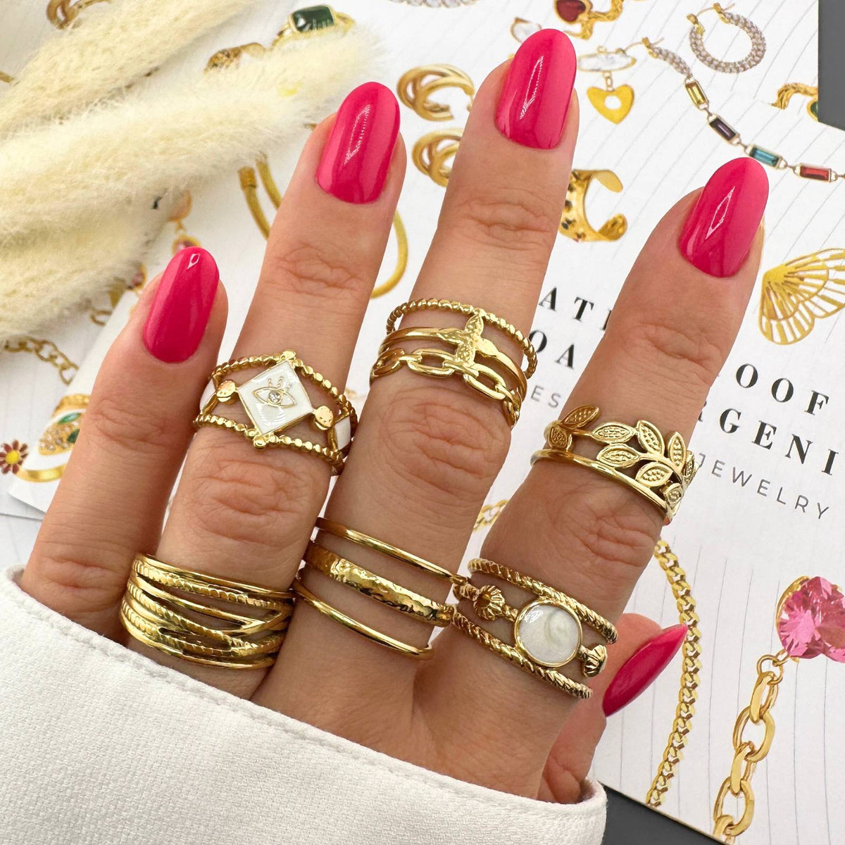 Dainty Olive Branch Ring | 18K Gold Adjustable Cuff