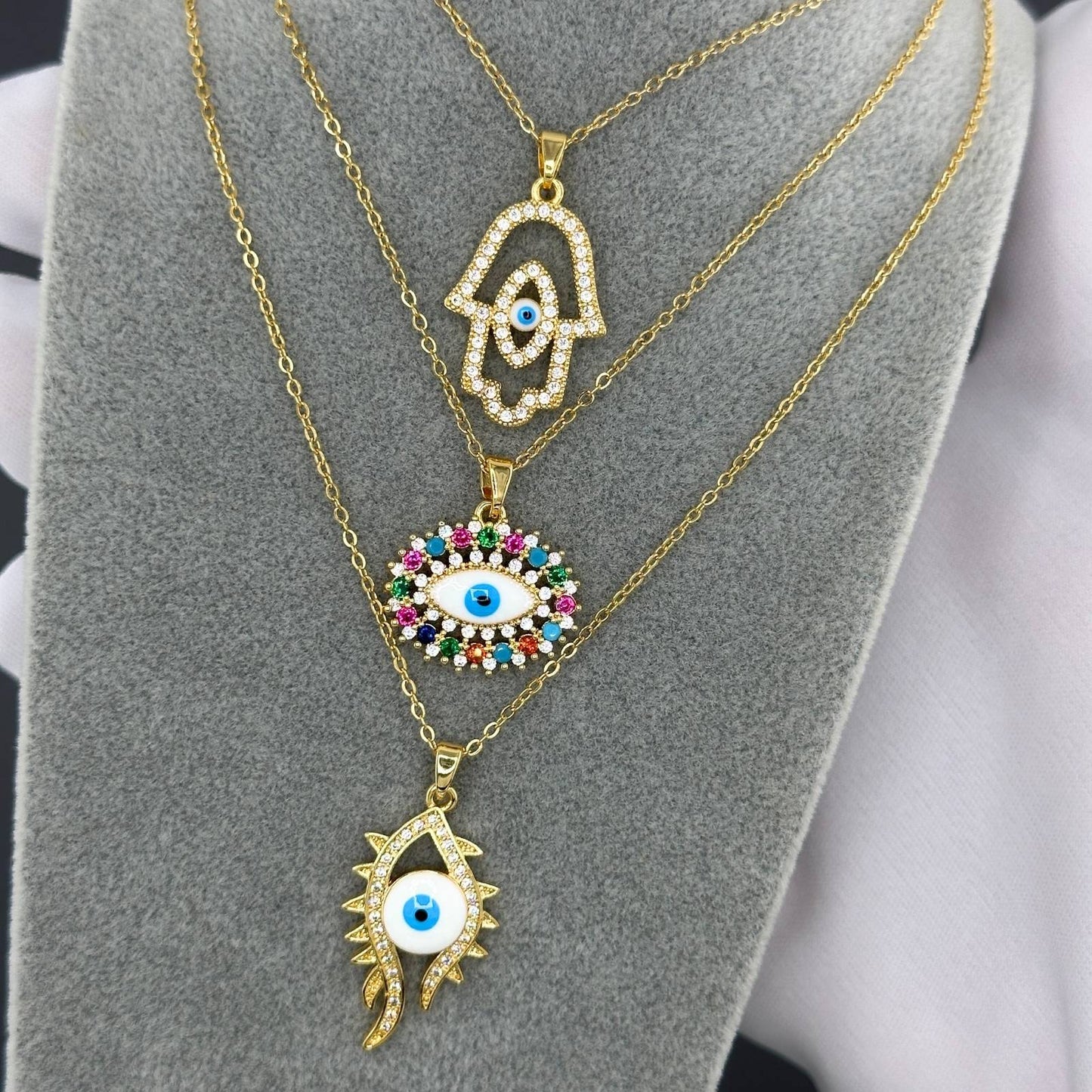 Mystic Evil Eye Charm Necklace in 18K Gold Plated Steel