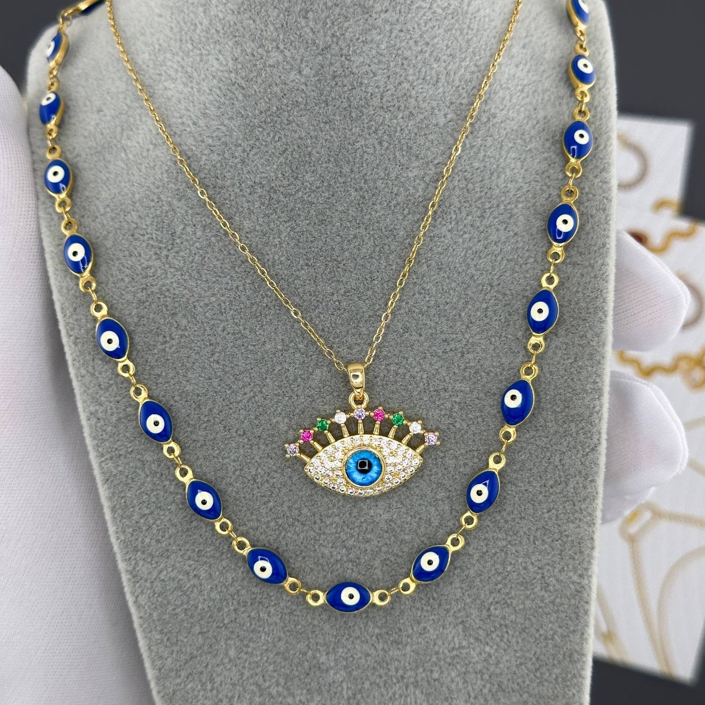 Mystic Evil Eye Protection Necklace in 18K Gold Plated Steel