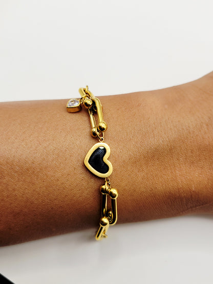 Black Heart Paperclip Bracelet – Modern Gold Stainless Steel Bracelet