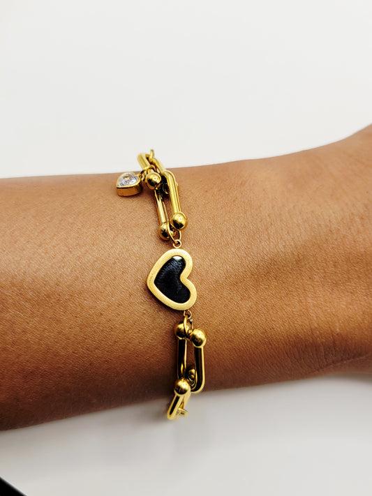 Black Heart Paperclip Bracelet – Modern Gold Stainless Steel Bracelet