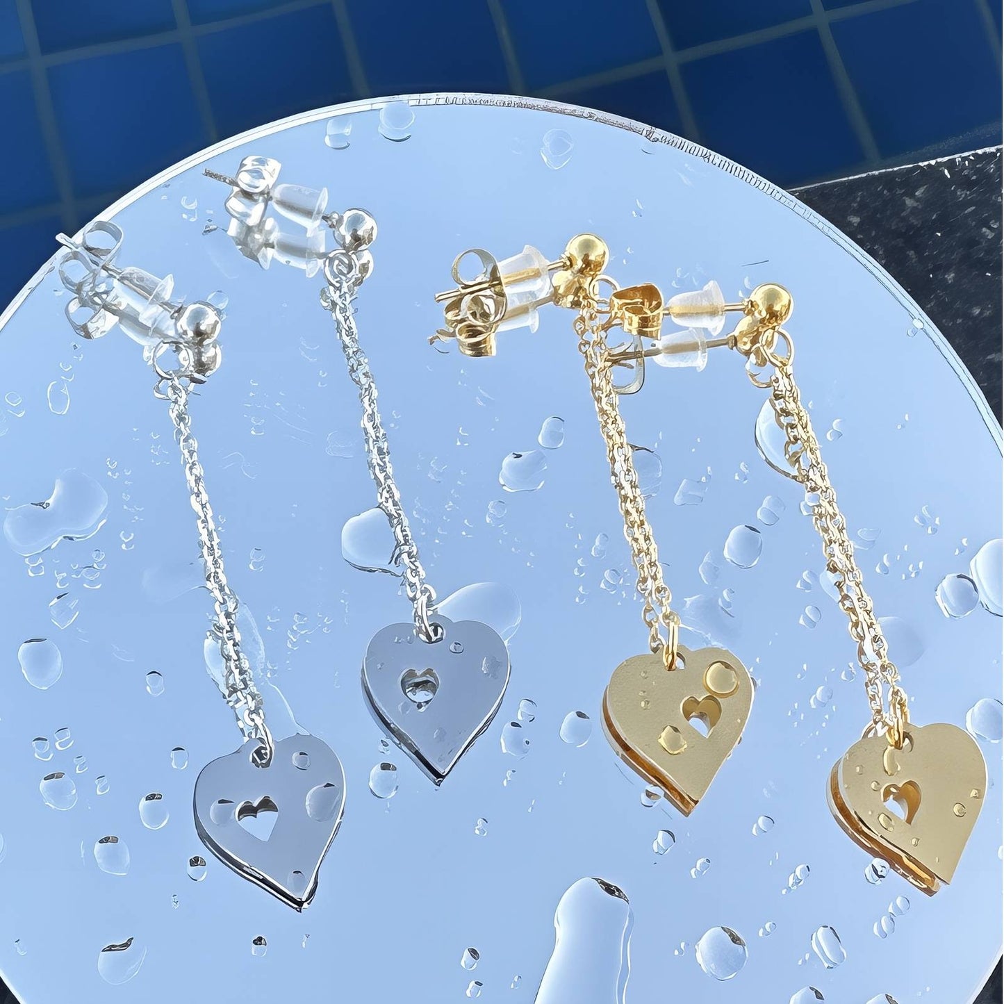 18K gold plated Stainless steel  Hearts earrings,