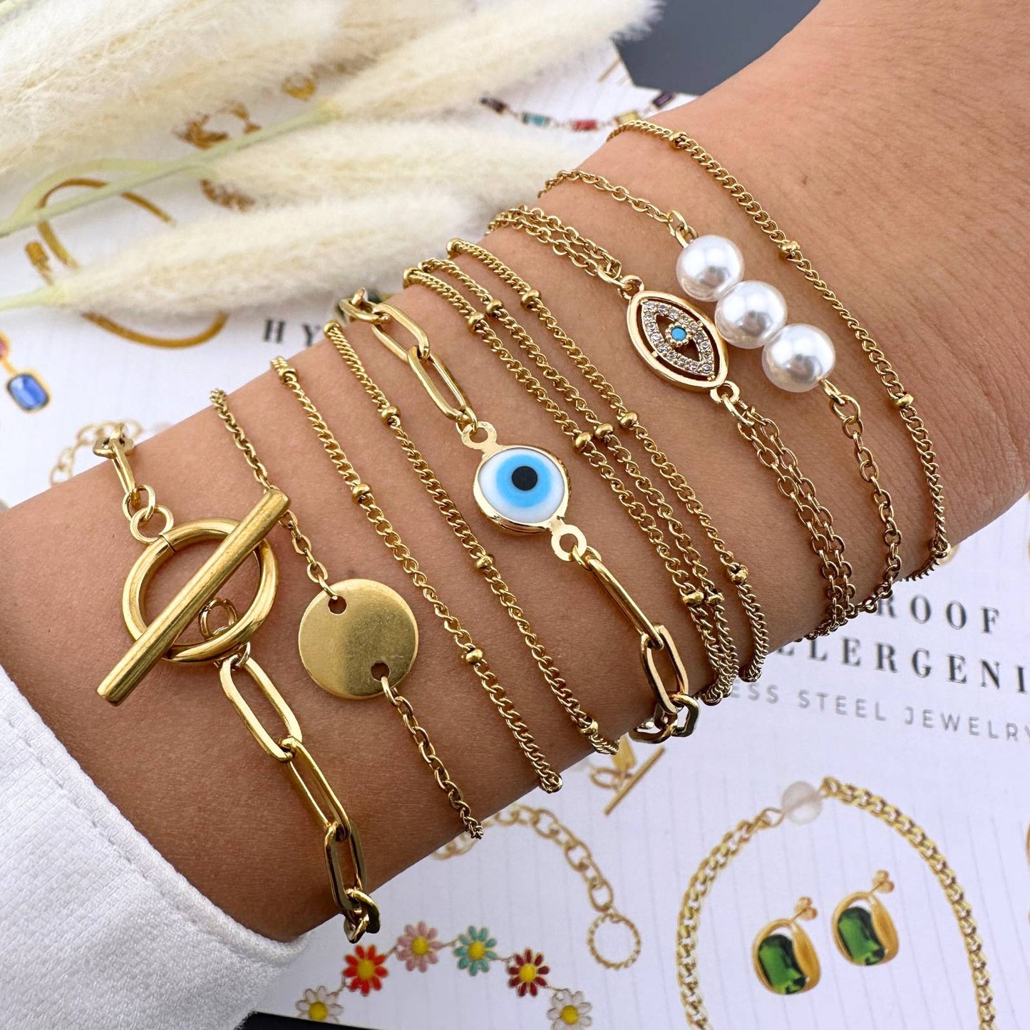 Protection Evil Eye Chain Bracelet in 18K Gold Plated Steel