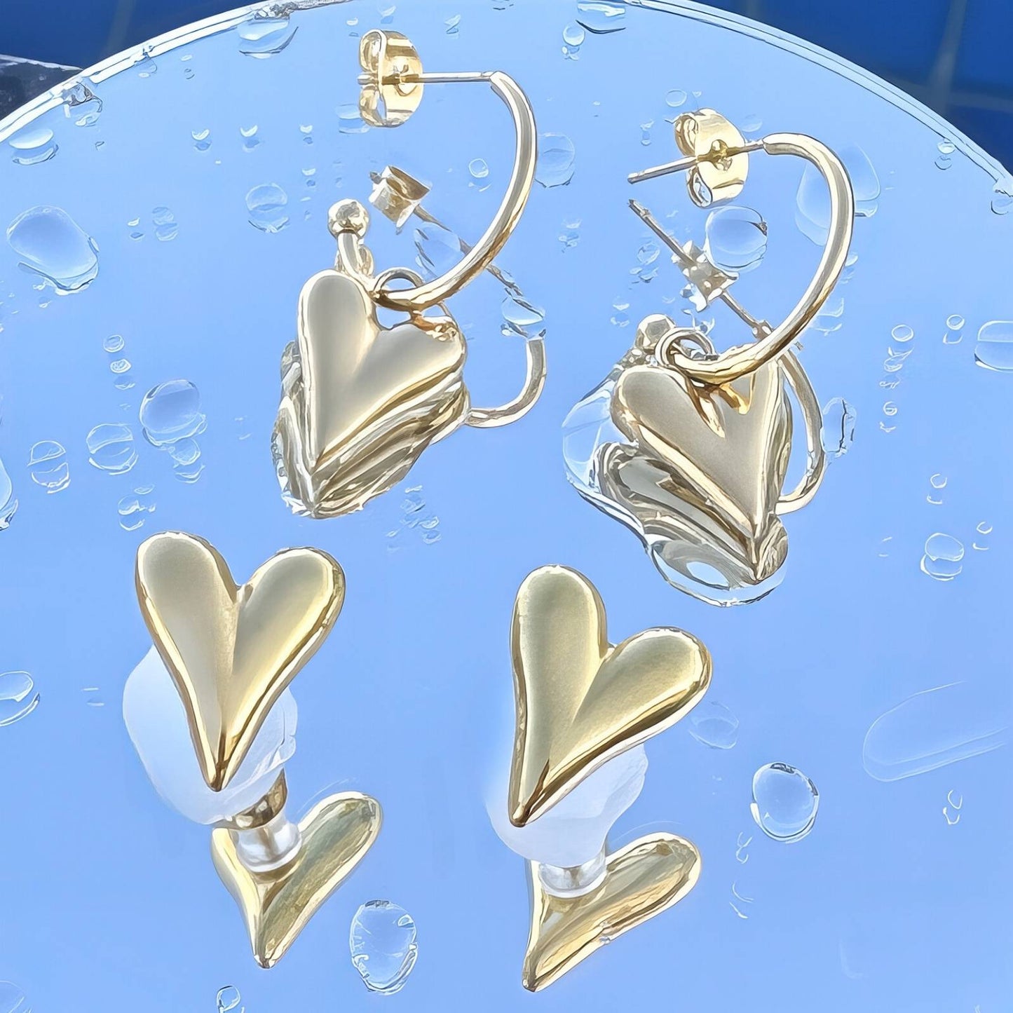 18K gold plated Stainless steel  Hearts earrings,